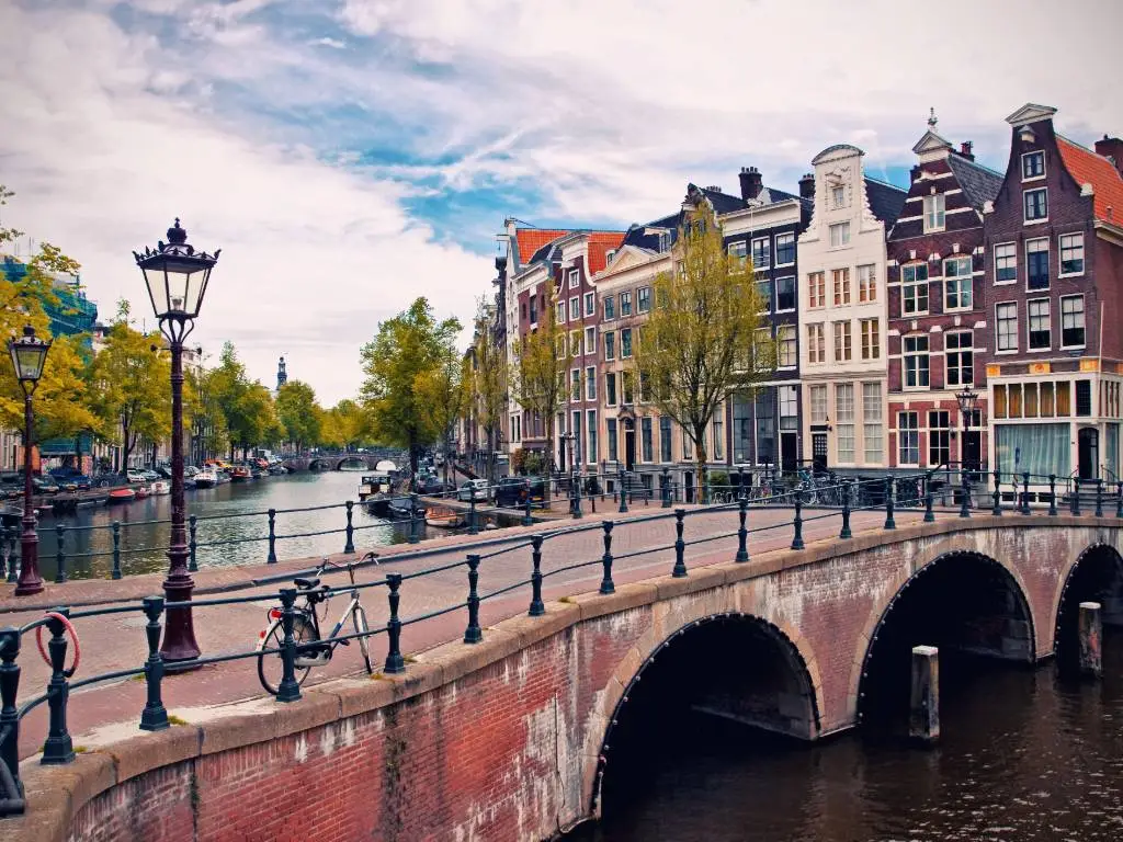 Amsterdam canal and houses.