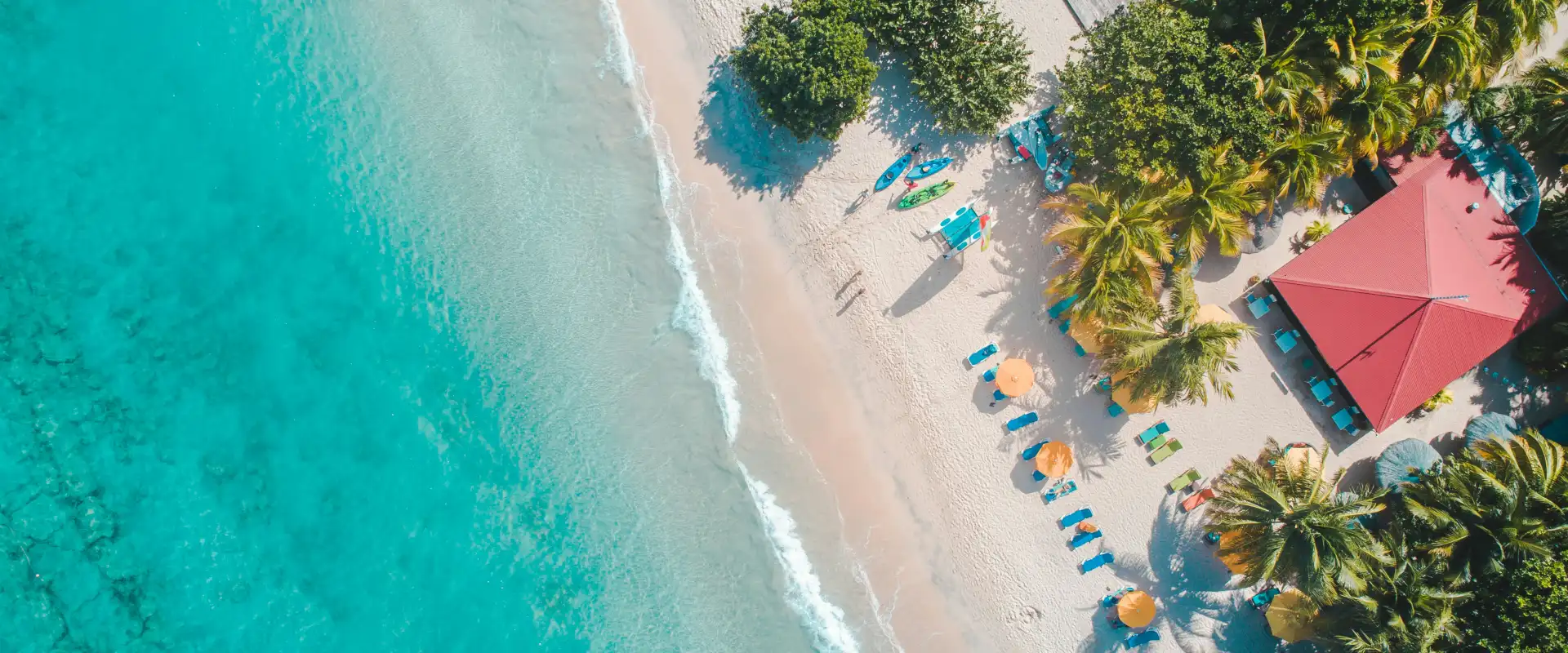 Aerial view of a beach in the Caribbean